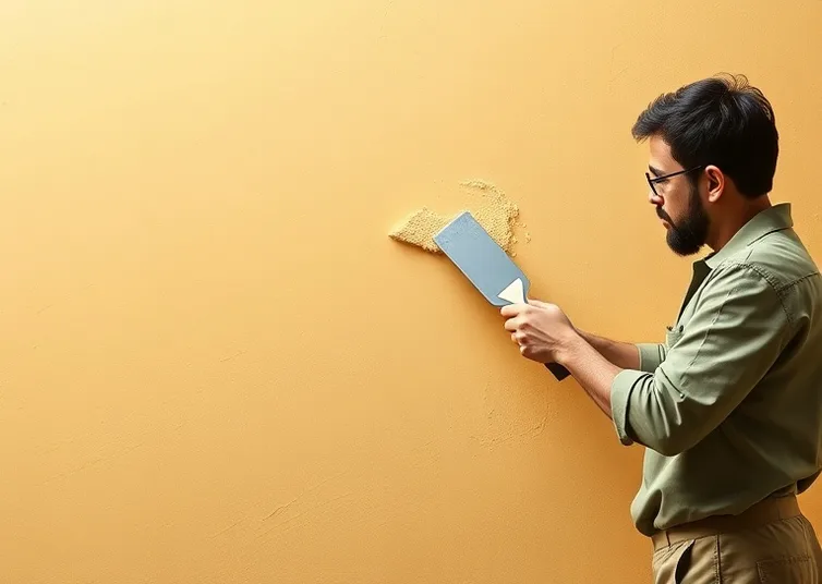 Application d'un enduit décoratif à la lisseuse sur un mur