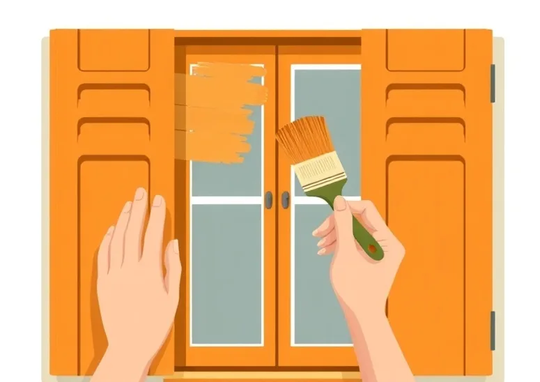 Mise en peinture au pinceau de volets et d'encadrements en bois